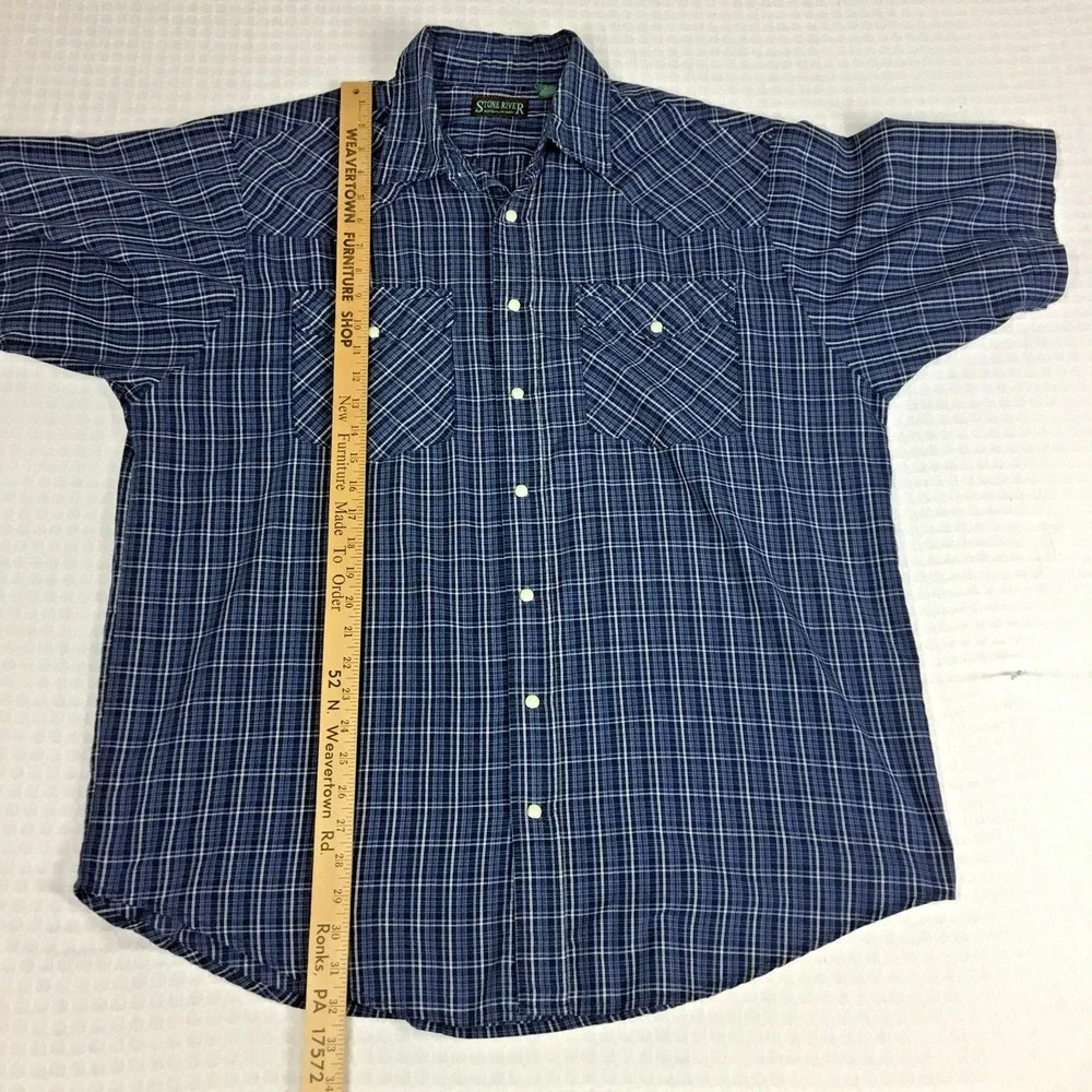 Stone River Adventure Wear Mens XLT Blue Plaid Western Pearl Snap Shirt SS - Picture 6 of 8